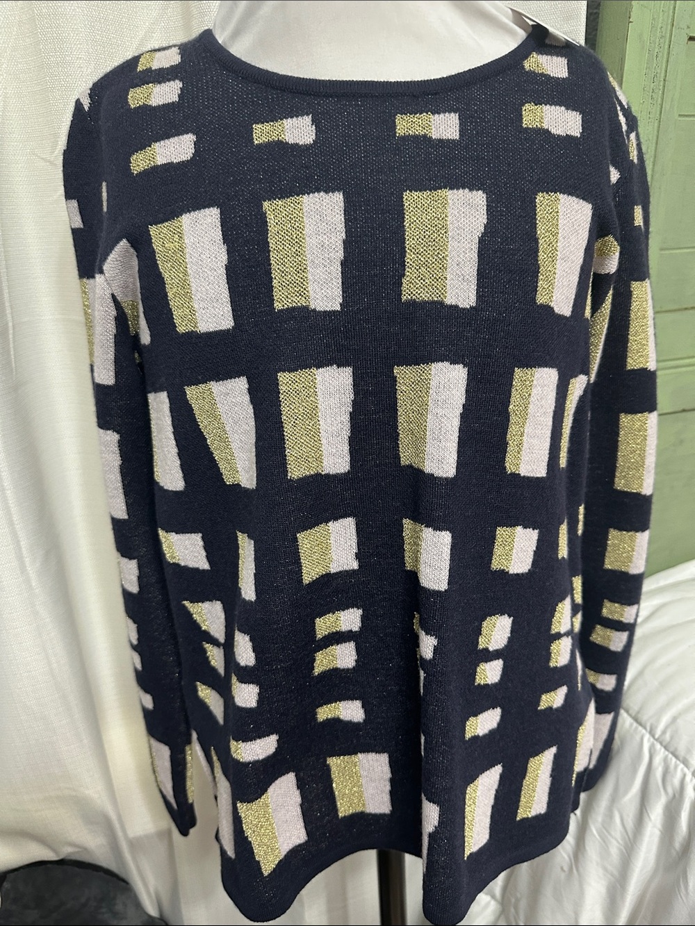 Womens Navy Geometric Pattern Sweater Ann Taylor size S